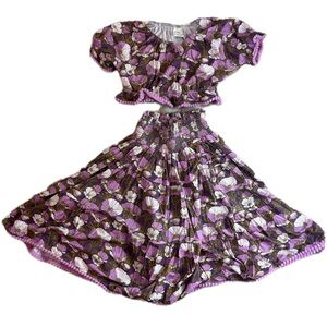 Kate Quinn poppies smocked tiered Pom Pom maxi skirt and crop top